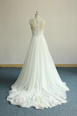 Unique White Jewel Sleeveless Wedding Dress | Appliques Chiffon Bridal Gowns