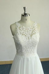 Unique White Jewel Sleeveless Wedding Dress | Appliques Chiffon Bridal Gowns