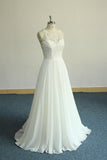 Unique White Jewel Sleeveless Wedding Dress | Appliques Chiffon Bridal Gowns