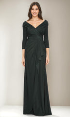 V Neck 3/4 Sleeve Ruched Sheath Dress with Ruffles for Mothers of the Bride & Groom
