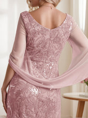 V Neck A Line Ankle Length Mother of the Bride Dress in Solid Color with Lace Half Sleeves