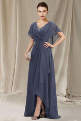 V Neck A Line Asymmetrical Mother of the Bride Gown