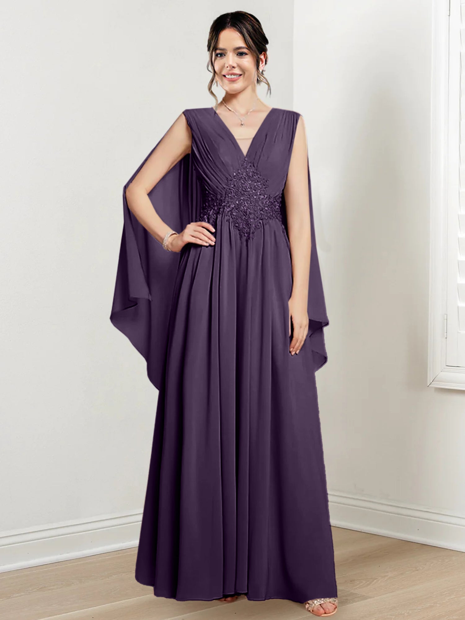 V Neck A Line Long Dress for the Mother of the Bride