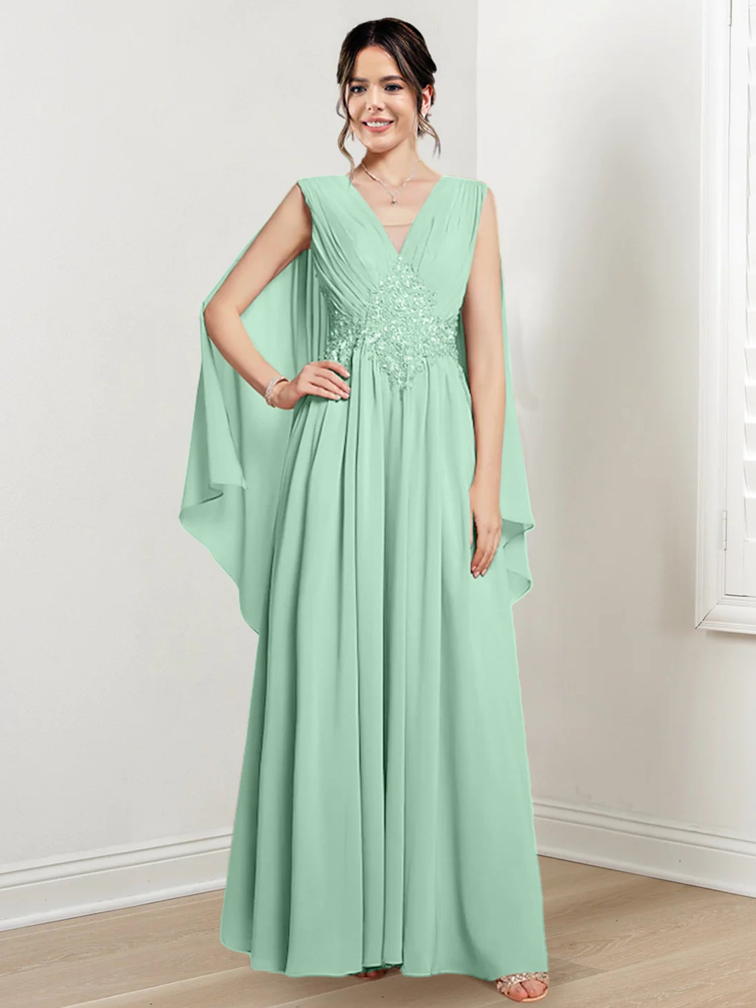 V Neck A Line Long Dress for the Mother of the Bride