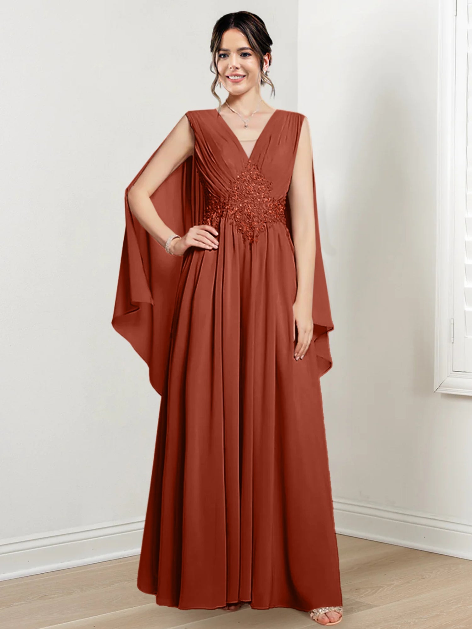 V Neck A Line Long Dress for the Mother of the Bride