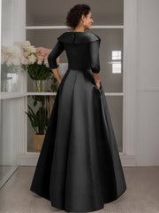 V Neck A Line Long Mother of the Bride Dress with 3/4 Sleeves Appliques and Beading