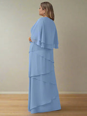 V Neck A Line Long Mother of the Bride Dress with Half Sleeves and Ruffles in Regular & Plus Sizes