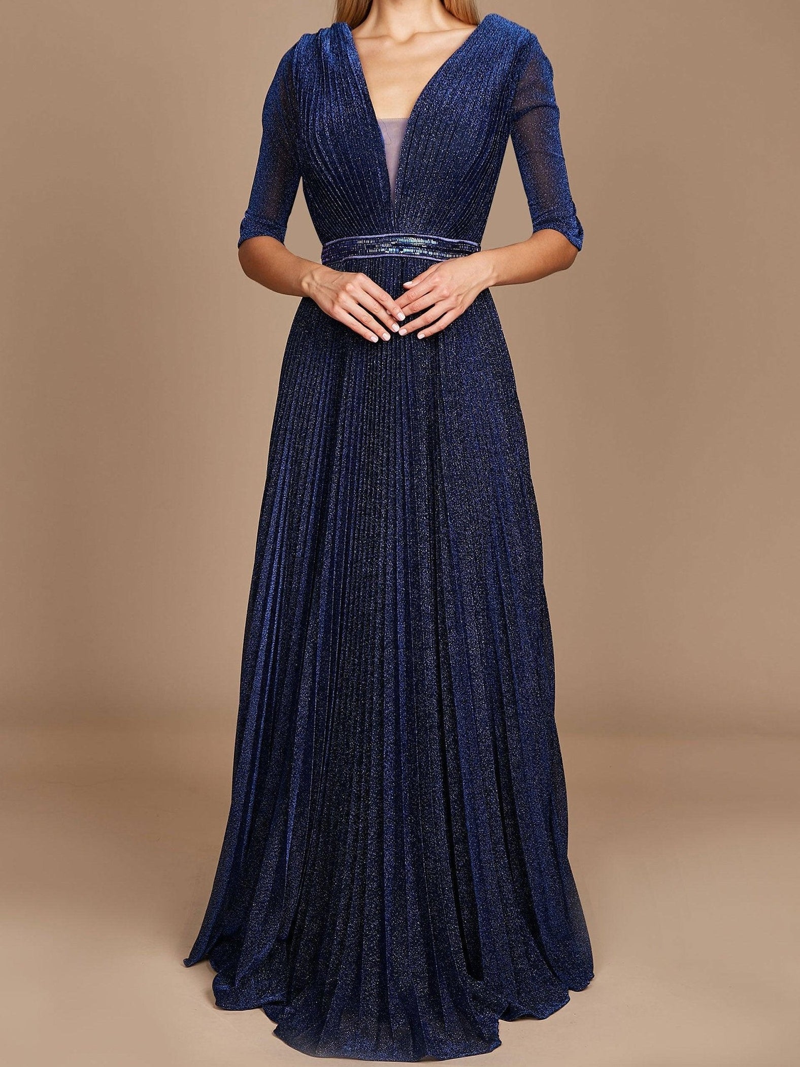 V Neck A Line Gown with 3/4 Sleeves for the Mother of the Bride