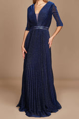 V Neck A Line Gown with 3/4 Sleeves for the Mother of the Bride