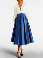 V Neck A Line Gown with Long Sleeves and Belt for the Mother of the Bride