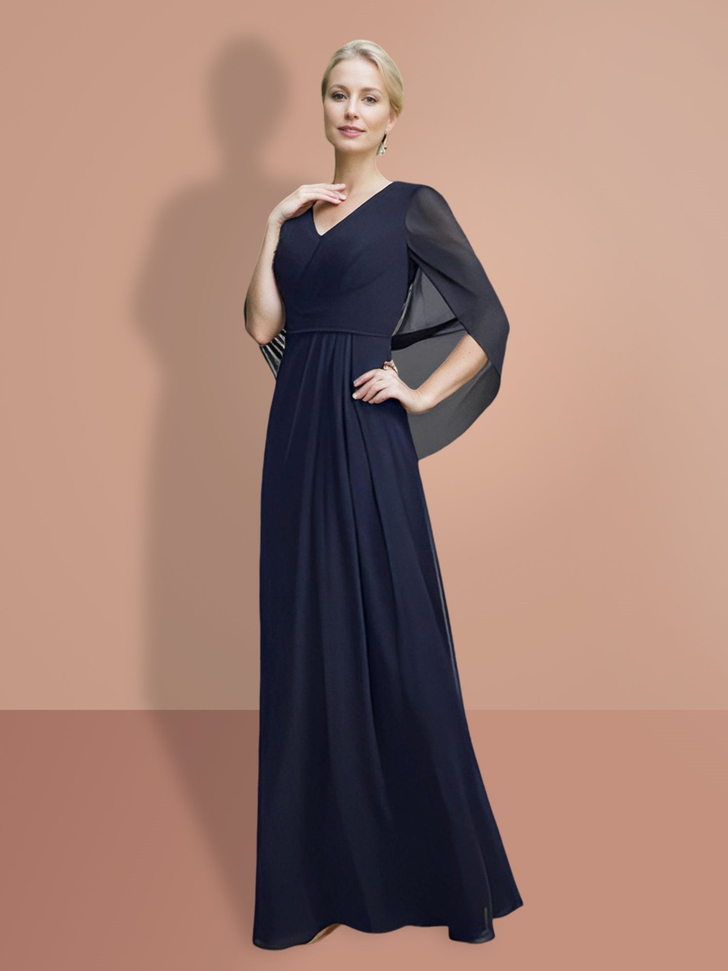 V Neck A Line Mother of the Bride Dress with Half Sleeves