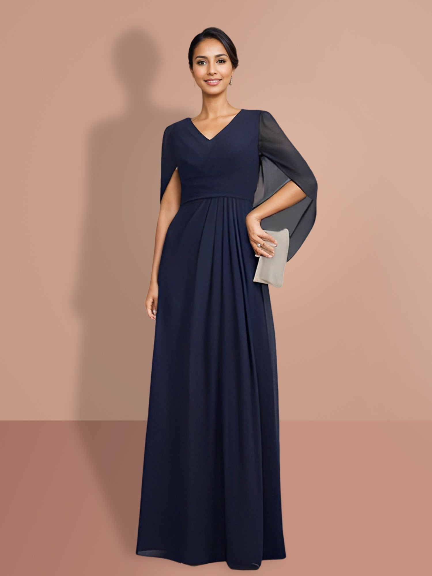 V Neck A Line Mother of the Bride Dress with Half Sleeves