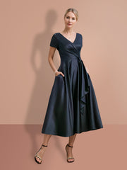 V Neck A Line Short Sleeve Mother of the Bride Dress