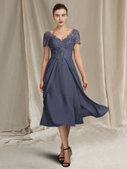 V Neck A Line Tea Length Dress for the Mother of the Bride