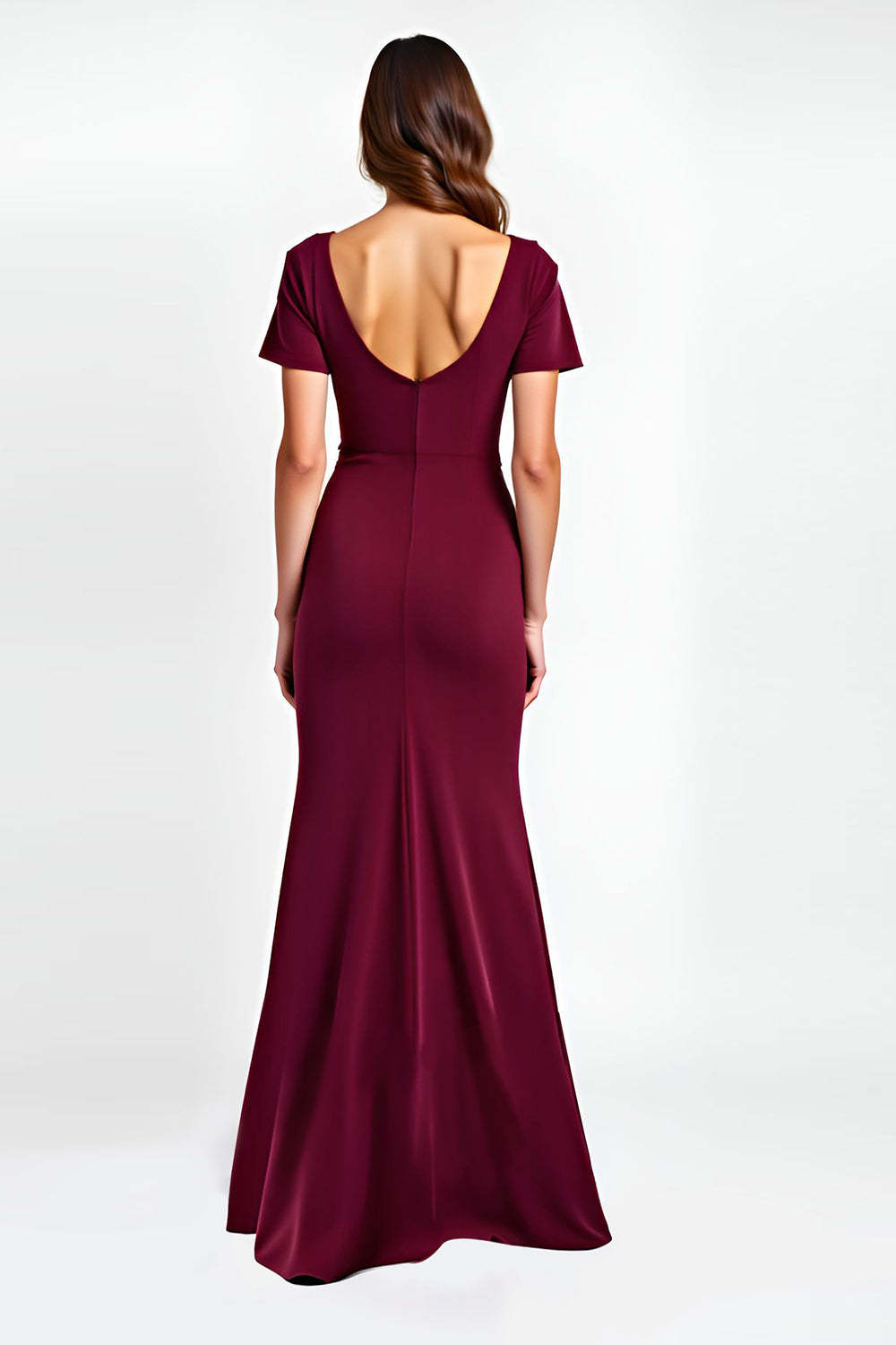 Suzhoufashion V-Neck Burgundy Wedding Guest Dress Short Sleeves Long Formal Dress suzhoufashion Suzhoufashion V-Neck Burgundy Wedding Guest Dress Short Sleeves Long Formal Dress suzhoufashion