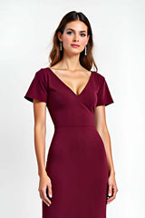 Suzhoufashion V-Neck Burgundy Wedding Guest Dress Short Sleeves Long Formal Dress suzhoufashion Suzhoufashion V-Neck Burgundy Wedding Guest Dress Short Sleeves Long Formal Dress suzhoufashion