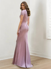 V Neck Long Mermaid Trumpet Mother of the Bride Dress with Ruffles