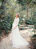 V-Neck Half Sleeve Lace Summer Wedding Dress Elegant Tulle A-Line Bridal Gowns