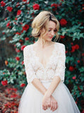 V-Neck Half Sleeve Lace Summer Wedding Dress Elegant Tulle A-Line Bridal Gowns