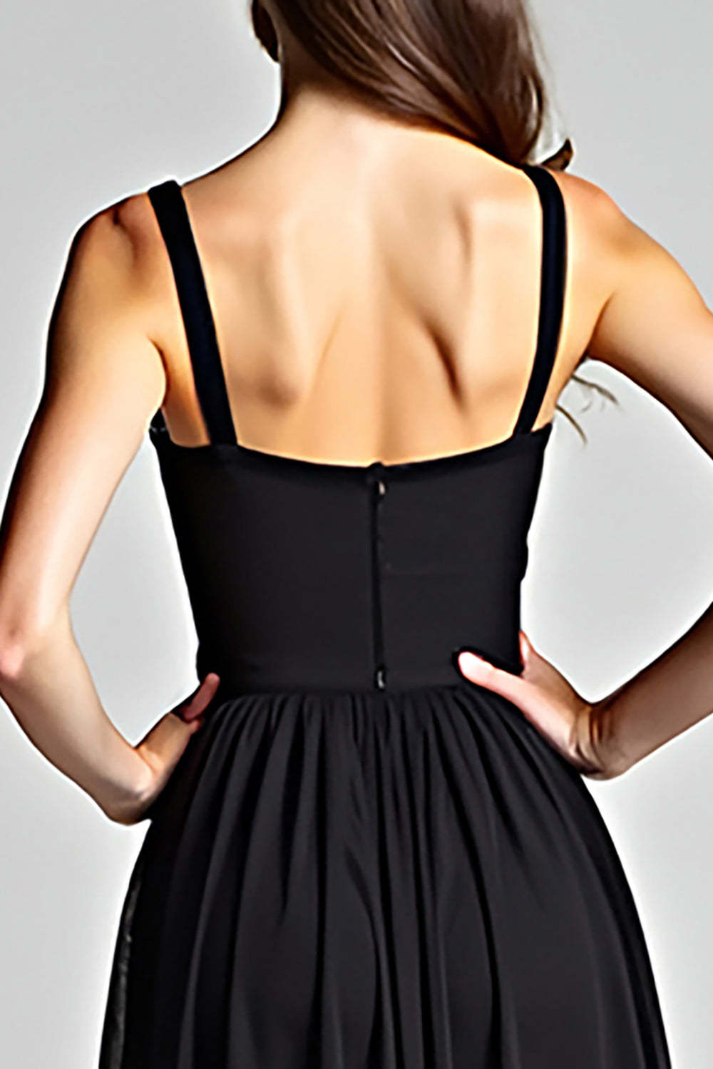 V-Neck Long Black Wedding Guest Dress A Line Formal Dress With Slit