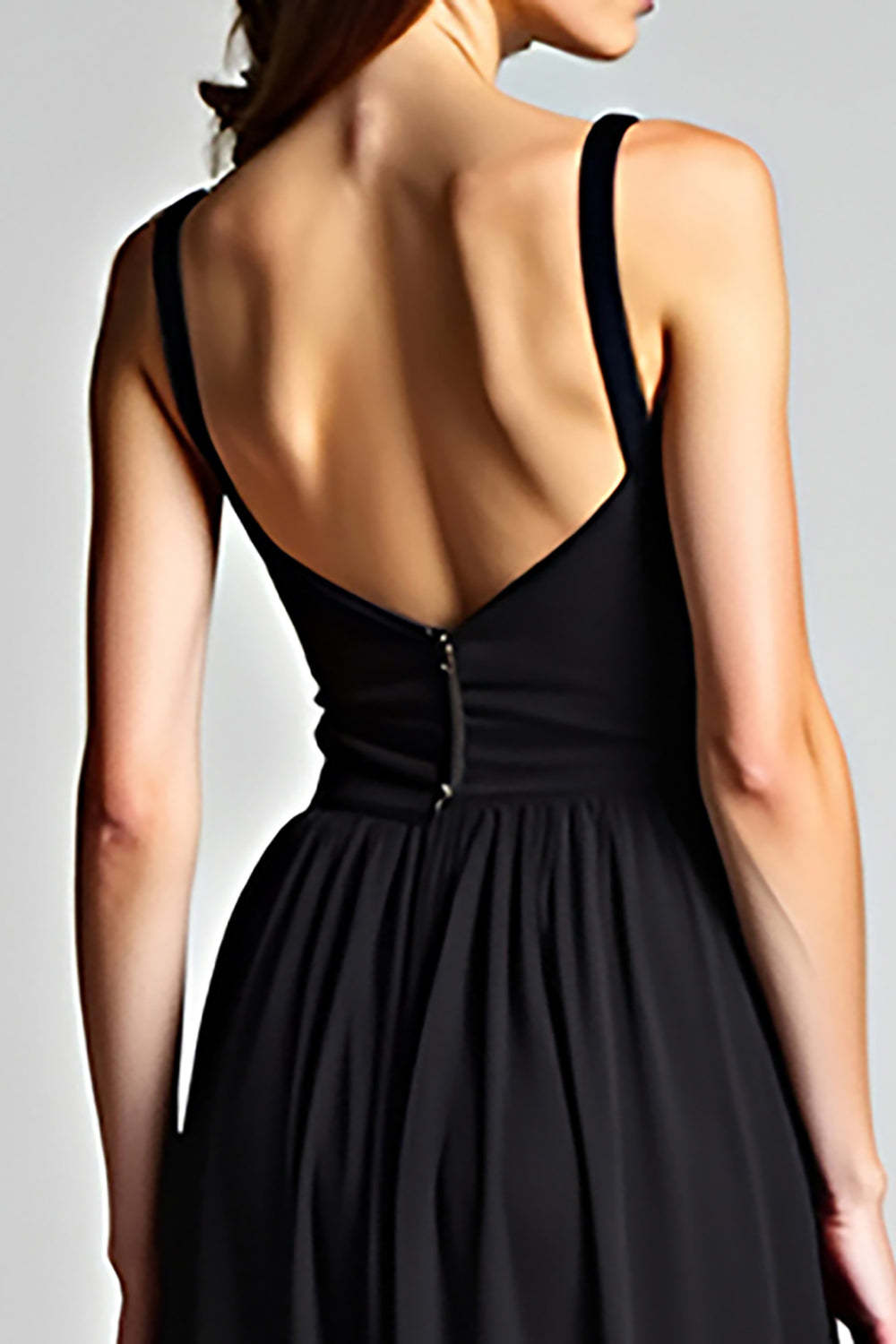 V-Neck Long Black Wedding Guest Dress A Line Formal Dress With Slit