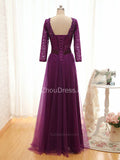 V-Neck Purple Long Sleeve Mother of the Bride Dress Sequins Lace Formal Evening Dress