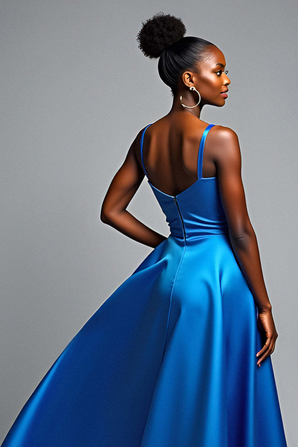 V-Neck Royal Blue Wedding Guest Dress Long Satin Formal Dress With Slit