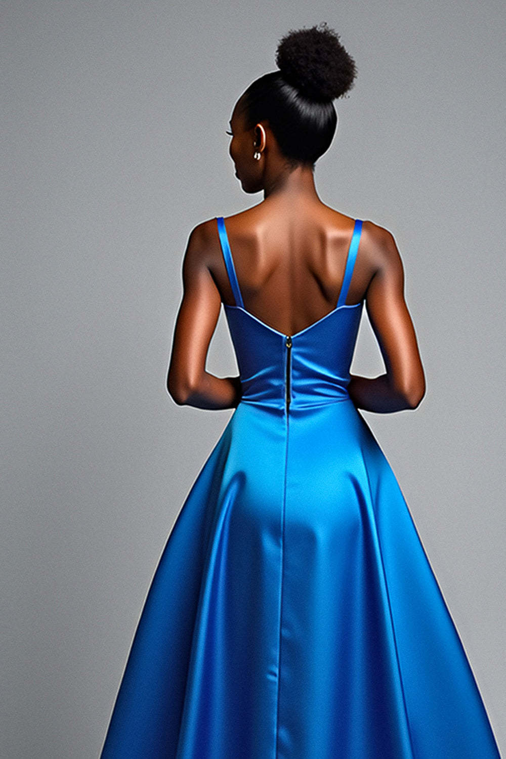 V-Neck Royal Blue Wedding Guest Dress Long Satin Formal Dress With Slit