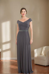 V Neck Ruched Sheath Column Mother of the Bride Dress with Beading