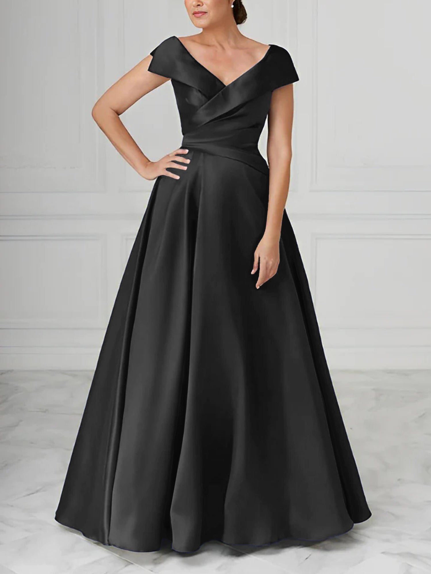 V Neck Satin A Line Mother of the Bride Dress with Ruched Details