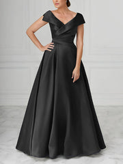 V Neck Satin A Line Mother of the Bride Dress with Ruched Details