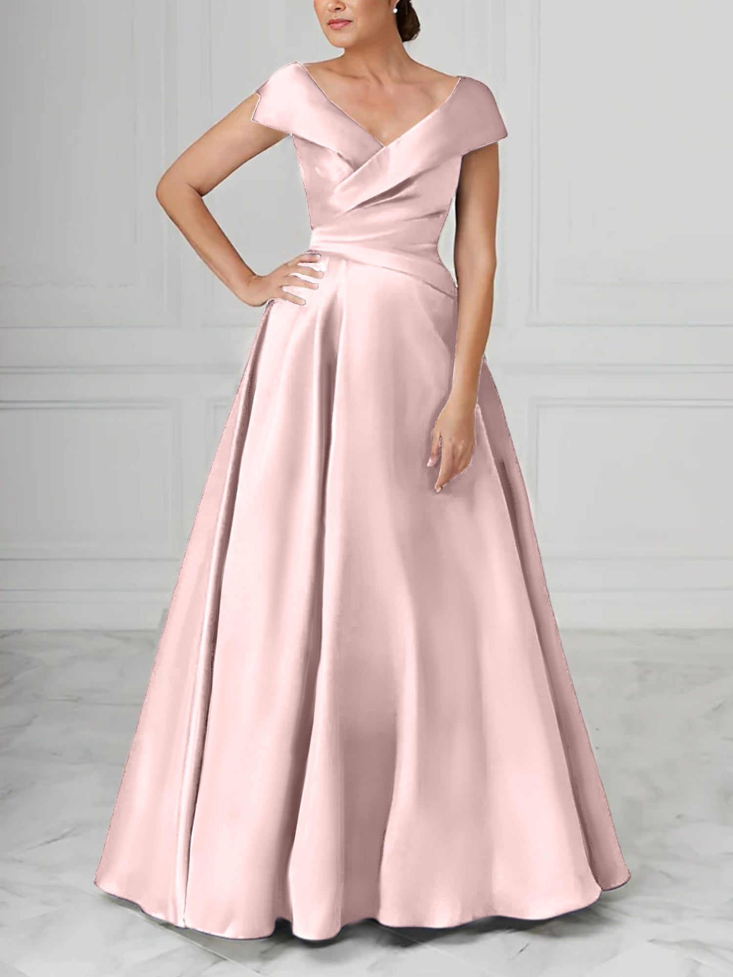 V Neck Satin A Line Mother of the Bride Dress with Ruched Details