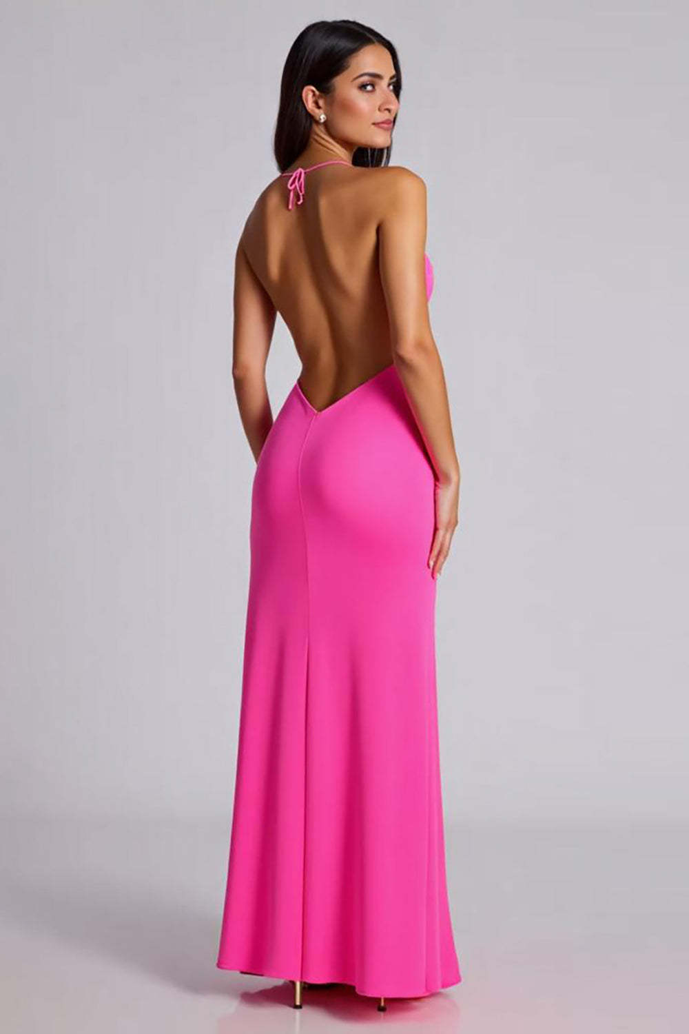 satin fuchsia bridesmaid dresses Wedtrend Women Fuchsia One Shoulder Ruched Long Velvet Bridesmaid Dress  with Slit – WEDTREND main image 1