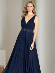 V Neck Sleeveless A Line Long Mother of the Bride Dress