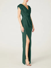 V Neck Sleeveless Long Sheath Column Mother Of The Bride Dress with Ruffles