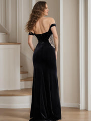 V Neck Sleeveless Long Sheath Column Mother of the Bride Dress With Beaded Applique