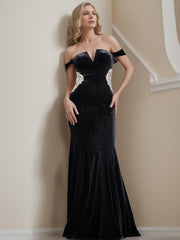 V Neck Sleeveless Long Sheath Column Mother of the Bride Dress With Beaded Applique