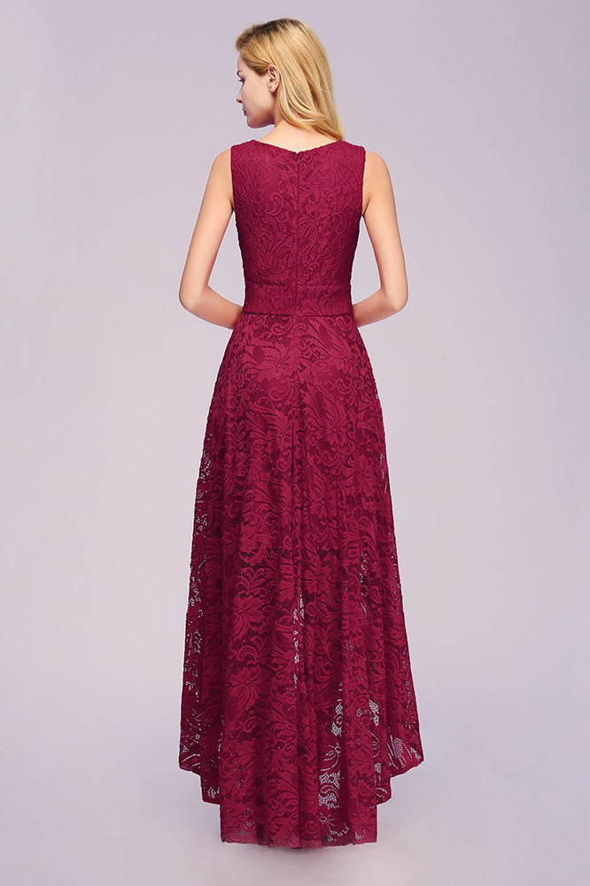 V-Neck Sleeveless Lace Party Dress Hi-Lo