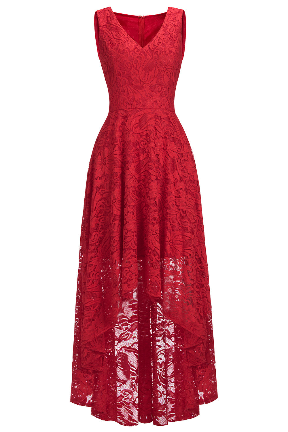 V-Neck Sleeveless Lace Party Dress Hi-Lo