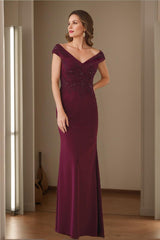V Neck Sleeveless Sheath Column Mother Of The Bride Dress Featuring Appliques