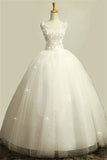V-Neck Stunning Crystal Wedding Dresses Floor Length Ball Gown Lace-Up Charming Bridal Gowns