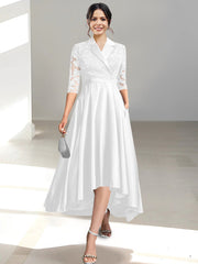V Neck Tea Length Sheath Column Dress for the Mother of the Bride