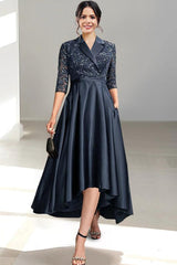 V Neck Tea Length Sheath Column Dress for the Mother of the Bride