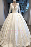 V-neck Amazing Ball-Gown Long-Sleeves Appliques Wedding Dresses