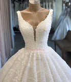 V-neck Lace Ball-Gown Glamorous Appliques Wedding Dresses