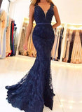 V-neck Mermaid Lace Pretty Prom Dress |  Sheer Tulle Sleeveless Formal Evening Dress