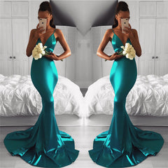 V-neck Mermaid Spaghetti Straps Evening Gown Sleeveless Long Formal Dress BA7761