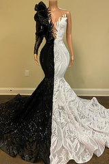 V-neck One Shoulder Long Sleeve Mermaid Prom Dresses