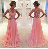 V-neck Pink Long Prom Dresses Elegant Popular Evening Dress CE043