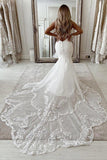 V-neck Sleeveless Appliques Lace Mermaid Floor-length Wedding Dresses